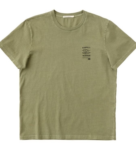 Nudie Jeans T-shirt Respect The Worker Faded Green