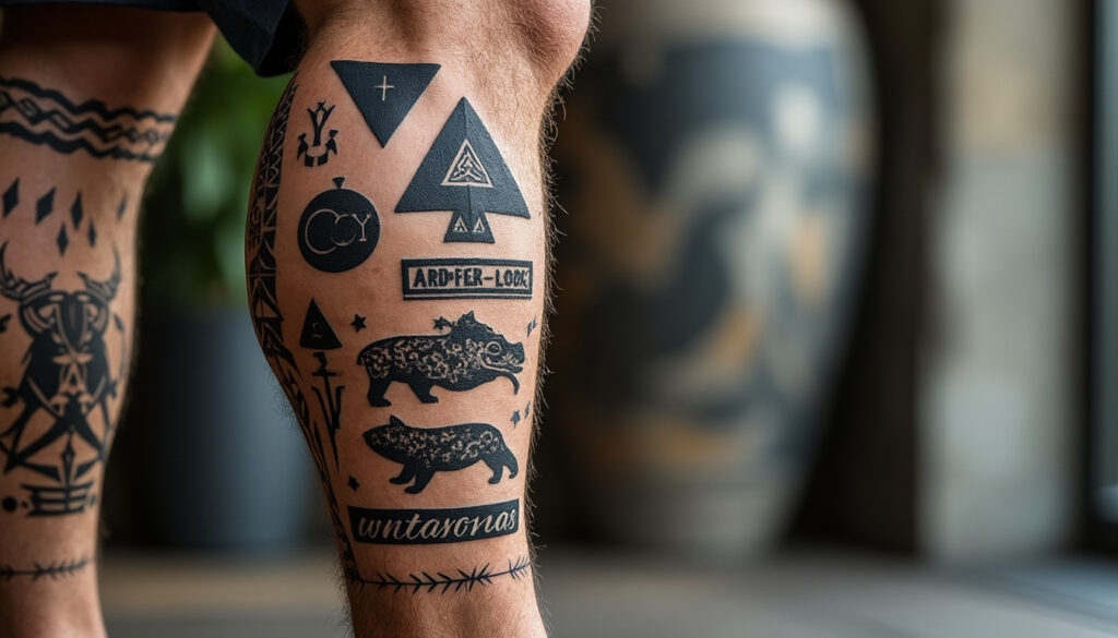 découvrez des idées et inspirations de tatouages pour homme au mollet, avec des motifs variés pour vous aider à choisir le design parfait.